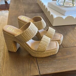 Women's Tan Woven Heeled Sandals